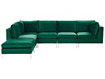 Right Hand Modular Corner Sofa Green Velvet 5 Seater With Ottoman L-shaped Silver Metal Legs Glamour Style Beliani