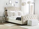 Slatted Bed Frame Beige Polyester Fabric Upholstered Tufted Headrest Nailhead Trim 6ft Eu Super King Size Glam Design Beliani