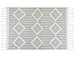 Area Rug Grey And White 160 X 230 Cm Synthetic Material Decorative Tassels Indian Style Indoor Outdoor Beliani