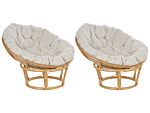 Set Of 2 Chairs Natural Rattan Light Beige Cotton Cushions Medium Resistance Indoor Outdoor Boho Style Garden Patio Balcony Beliani