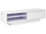 Tv Stand White Mdf High Gloss Cabinet Open Shelves Cable Grommets Minimalistic Beliani