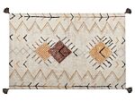 Area Rug Beige Cotton 140 X 200 Cm Rectangular With Tassels Geometric Pattern Boho Oriental Style Beliani