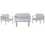 4 Piece Garden Set Grey Plastic Wood Sofa With 2 Chairs And Coffee Table Beliani