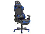 Gaming Chair Black And Blue Faux Leather Swivel Adjustable Armrests And Height Footrest Modern Beliani