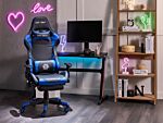 Gaming Chair Black And Blue Faux Leather Swivel Adjustable Armrests And Height Footrest Modern Beliani