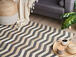 Area Rug Grey And Beige Jacquard Cowhide Leather Geometric Chevron Pattern Retro 140 X 200 Cm Beliani