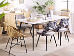 Set Of 2 Dining Chairs Grey Velvet Seat Black Metal Legs Cut-out Back Floral Pattern Beliani