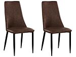 Set Of 2 Dining Chairs Brown Faux Leather Upholstered Seat High Back Beliani