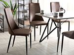 Set Of 2 Dining Chairs Brown Faux Leather Upholstered Seat High Back Beliani