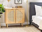 2 Door Sideboard Light Wood Manufactured Wood With Rattan Front Drawers Boho Style Nighstand Beliani