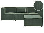 Modular Sofa Dark Green Corduroy With Ottoman 3 Seater Sectional Sofa Modern Design Beliani