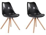 Set Of 2 Dining Chairs Black Faux Leather Seat Sleek Wooden Legs Armless Modern Beliani