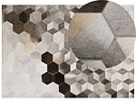 Cowhide Area Rug Grey Hair On Leather Geometric Patchwork Pattern 160 X 230 Cm Beliani