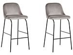 Set Of 2 Bar Stool Grey Velvet Upholstery Black Metal Legs Industrial Beliani