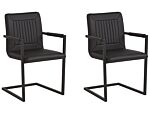 Set Of 2 Cantilever Dining Chairs Black Faux Leather Upholstered Chair Office Conference Room Beliani