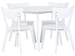 Dining Set White Mdf Round Table And 4 Chairs Set For Dining Kitchen Wooden Legs Scandinavian Style Beliani