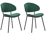 Set Of 2 Dining Chairs Green Fabric Upholstery Black Metal Legs Armless Curved Backrest Modern Contemporary Design Beliani