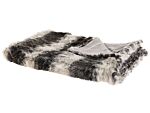 Blanket Grey And White Acrylic 180 X 220 Cm Fluffy Throw Faux Fur Striped Pattern Retro Design Beliani