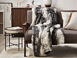 Blanket Grey And White Acrylic 180 X 220 Cm Fluffy Throw Faux Fur Striped Pattern Retro Design Beliani