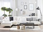 Corner Sofa Bed White Faux Leather Tufted Modern L-shaped Modular 5 Seater Right Hand Chaise Longue Beliani