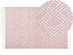 Rug Pink White Wool Polyester 200 X 300 Cm Geometric Pattern Tassels Boho Modern Beliani