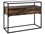 Console Table Dark Wood With Black Glass Top Metal Frame Storage Function Rectangular Modern Design Beliani