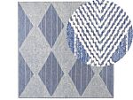 Area Rug Light Beige And Blue Wool Polyester 200 X 200 Cm Hand Woven Geometric Pattern Boho Living Room Bedroom Beliani