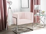 Armchair Pink Velvet Fabric Silver Metal Frame Scalloped Back Glam Style Beliani