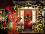 Outdoor Led Christmas Inflatable Brown Fabric Gingerbread Man Figure Garden Decoration Pre Lit Beliani