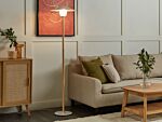 Floor Lamp White Metal Shade Oak Wood Frame Minimalistic Scandinavian Style Beliani