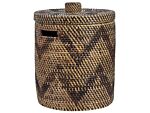 Basket Natural Rattan 30 Cm Height Zig-zag Pattern Home Storage With Lid Boho Rustic Decor Beliani