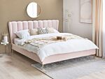 Bed Frame Pink Velvet Upholstery Golden Metal Legs Eu Super King Size 6ft With Usb Port Headboard Modern Glam Bedroom Beliani