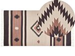 Klim Area Rug Beige And Brown Cotton 80 X 150 Cm Cut Shuttle Handwoven Floor Wall Rug Geometric Reversible Pattern Tassels Beliani