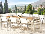 Garden Dining Set Light Eucalyptus Wood Top Steel Frame 220 X 100 Cm With 8 White Chairs Beliani