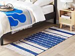 Area Rug Blue And Beige Cotton 80 X 150 Cm Rectangular Hand Woven Modern Design Beliani