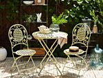 Garden Bistro Set Light Green Iron Foldable Distressed Metal 2 Chairs Table Outdoor Uv Rust Resistance French Retro Style Beliani