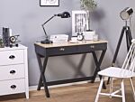 Home Office Desk Black And Light Wood 103 X 50 Cm With Drawers Cross Legs Beliani