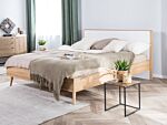 Slatted Bed Frame Light Manufactured Wood And White Headboard 4ft6 Eu Double Size Scandinavian Design Beliani