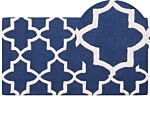 Area Rug Blue Wool 80 X 150 Cm Trellis Quatrefoil Pattern Hand Tufted Oriental Moroccan Clover Beliani