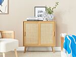 Sideboard Light Wood Rattan 2 Door Particle Board Wooden Legs With Shelves Modern Bedroom Storage Solution Beliani