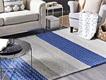 Area Rug 140 X 200 Cm Blue And Grey Wool Bedroom Beliani