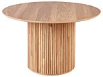 Dining Table Light Wood Mdf Rubberwood Base 120 Cm Round For 4 People Modern Dining Room Beliani