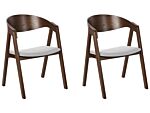 Set Of 2 Dining Chairs Dark Wood And Grey Plywood Polyester Fabric Rubberwood Legs Retro Traditional Style Beliani