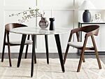 Set Of 2 Dining Chairs Dark Wood And Grey Plywood Polyester Fabric Rubberwood Legs Retro Traditional Style Beliani