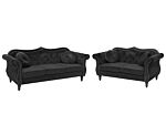 Living Room Set Black Velvet 2 Seater 3 Seater Nailhead Trim Button Tufted Throw Pillows Rolled Arms Glam Beliani