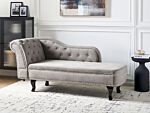 Chaise Lounge Taupe Velvet Upholstery Left Hand Buttoned Nailheads Chesterfield Style Living Room Furniture Beliani