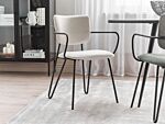 Set Of 2 Dining Chairs Cream Polyester Structural Fabric Upholstery Black Metal Legs Armless Curved Backrest Modern Contemporary Design Beliani