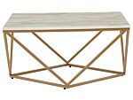 Coffee Table Beige Tabletop Gold Metal Base 80 X 80 Cm Manufactured Wood Marble Finish Glamorous Design Beliani