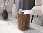 Side Table Light Teak Wood Round Shape Natural Colour Retro Country Beliani