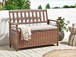 Garden Bench With Storage Dark Solid Acacia Wood Grey Cushion 120 X 60 Cm 2 Seater Outdoor Patio Rustic Traditional Style Beliani